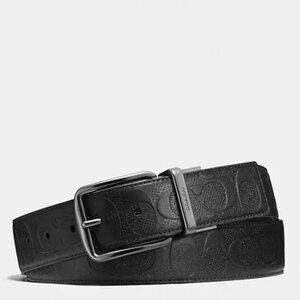COACH HARNESS REVERSIBLE LEATHER BELT LOGO SMOOTH CALF LEATHER BLACK 1.5 IN WIDE